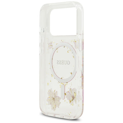 Guess Resin Flowers Glitter MagSafe Case for iPhone 17 Pro - Pink