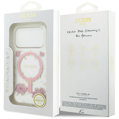 Guess Resin Flowers Glitter MagSafe Case for iPhone 17 Pro - Pink