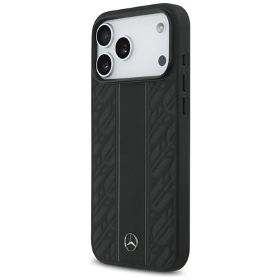 Mercedes Leather Laurel Leaves Stripes MagSafe Case for iPhone 17 Pro Max - Black