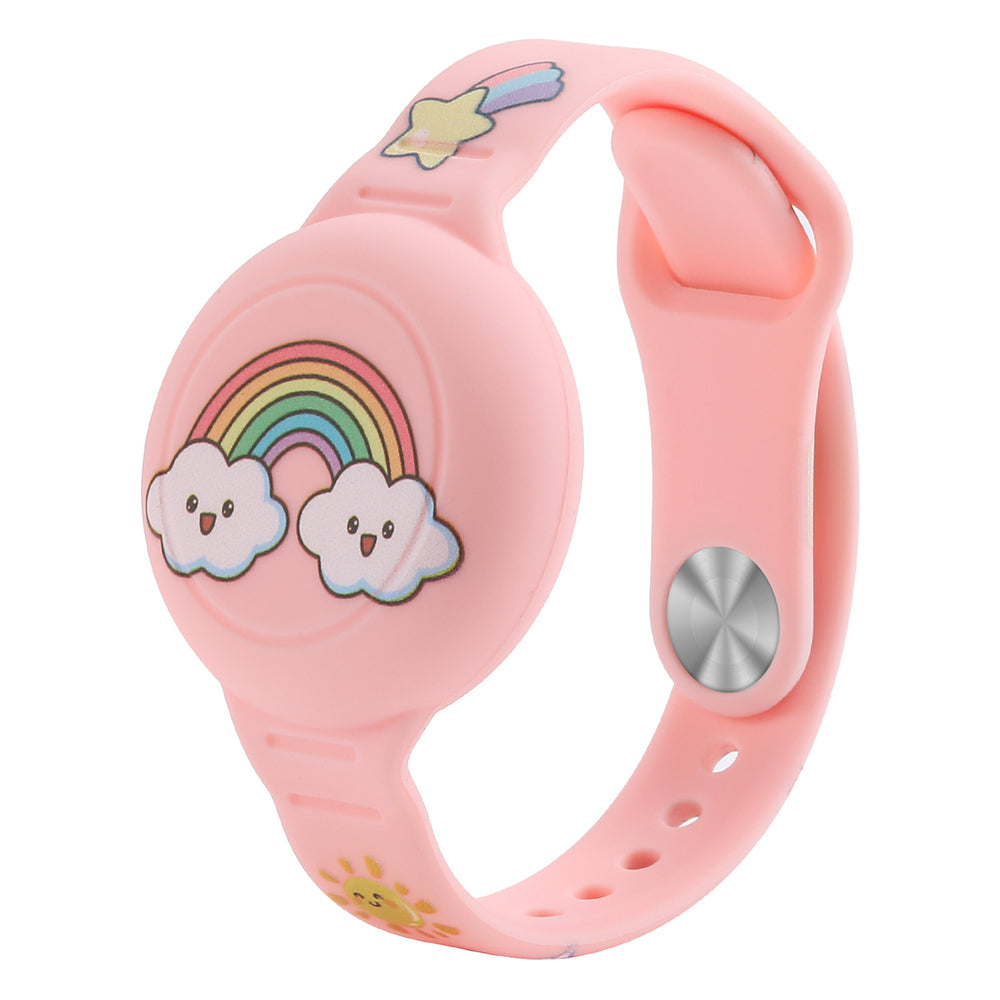 AirTag Case Wristband Silicone Wristband for Kids - Pink with Rainbow — Hurtel