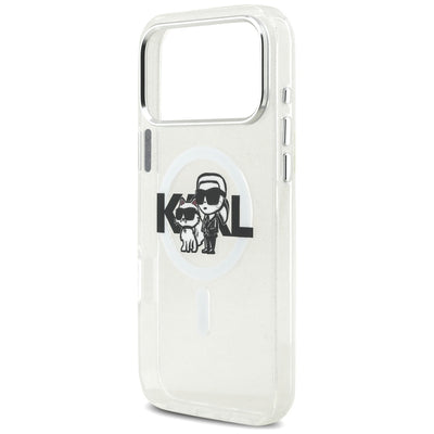 Karl Lagerfeld IML Glitter Karl & Choupette Sketch Logo MagSafe Case for iPhone 17 Pro Max - Clear