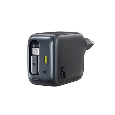 Baseus EnerCore CJ11 45W Wall Charger with USB-C Port and Retractable USB-C Cable - Black
