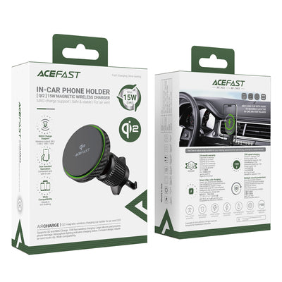 Acefast D33 Car Holder with Qi2 15W Magnetic Charger for Air Vent - Black