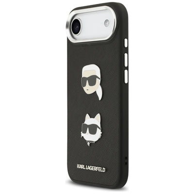 Karl Lagerfeld FW Grained Karl & Choupette Heads Pins & Logo iPhone Air Case - Black