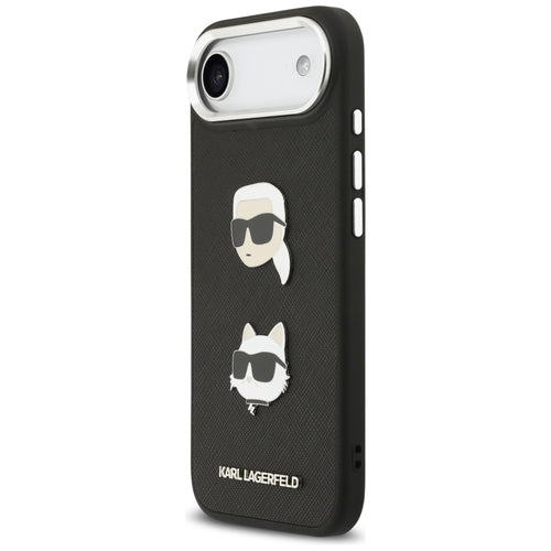 Karl Lagerfeld FW Grained Karl & Choupette Heads Pins & Logo iPhone Air Case - Black