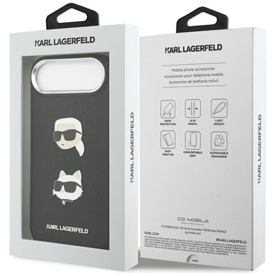 Karl Lagerfeld FW Grained Karl & Choupette Heads Pins & Logo iPhone Air Case - Black
