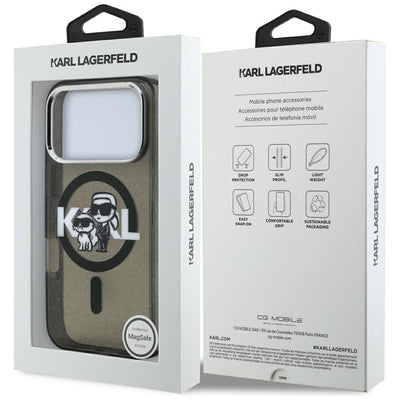 Karl Lagerfeld IML Glitter Karl & Choupette Sketch Logo MagSafe Case for iPhone 17 Pro - Black