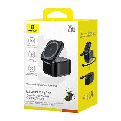Baseus MagPro 3in1 25W MagSafe Compatible Inductive Charger for Phone and Smartwatch - Black
