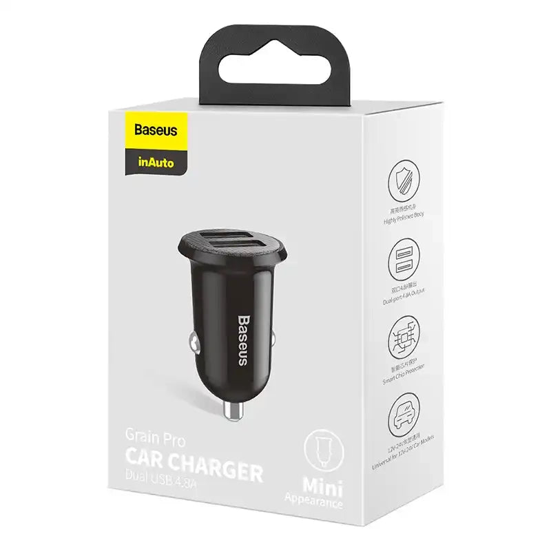 Ładowarka samochodowa Baseus Grain Pro 2x USB 4.8A (czarna) - Product Image 7