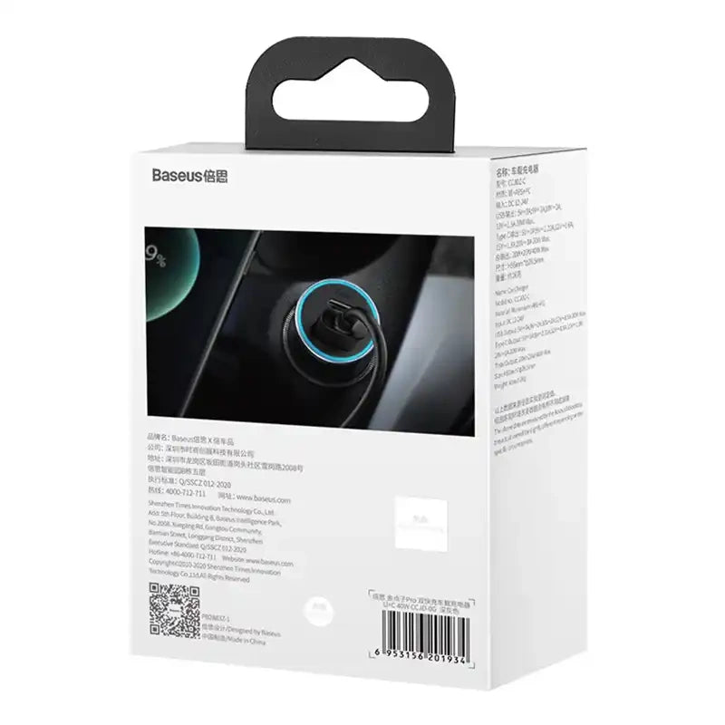 Ładowarka samochodowa Baseus Golden Contactor Pro, USB + USB-C, QC4.0+, PD, SCP, 40W (szara) - Product Image 9