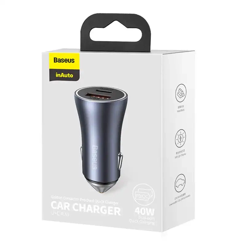 Ładowarka samochodowa Baseus Golden Contactor Pro, USB + USB-C, QC4.0+, PD, SCP, 40W (szara) - Product Image 8