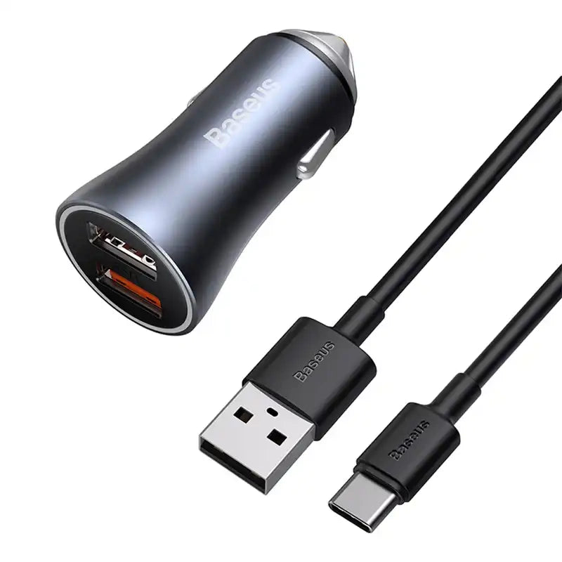 Ładowarka samochodowa Baseus Golden Contactor Pro, 2x USB, 40W (szara) + kabel USB do USB-C 1m (czarny) - Product Image 4