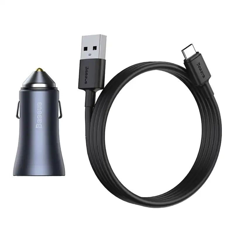 Ładowarka samochodowa Baseus Golden Contactor Pro, 2x USB, 40W (szara) + kabel USB do USB-C 1m (czarny) - Product Image 8