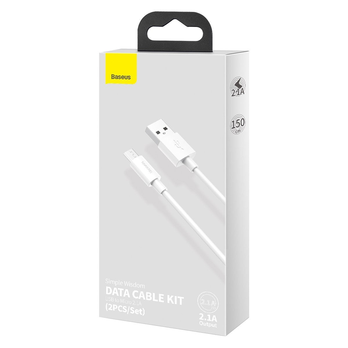 Baseus Simple Wisdom Data Cable Kit USB to Micro 2.1A (2PCS/Set) 1.5m White - Product Image 11