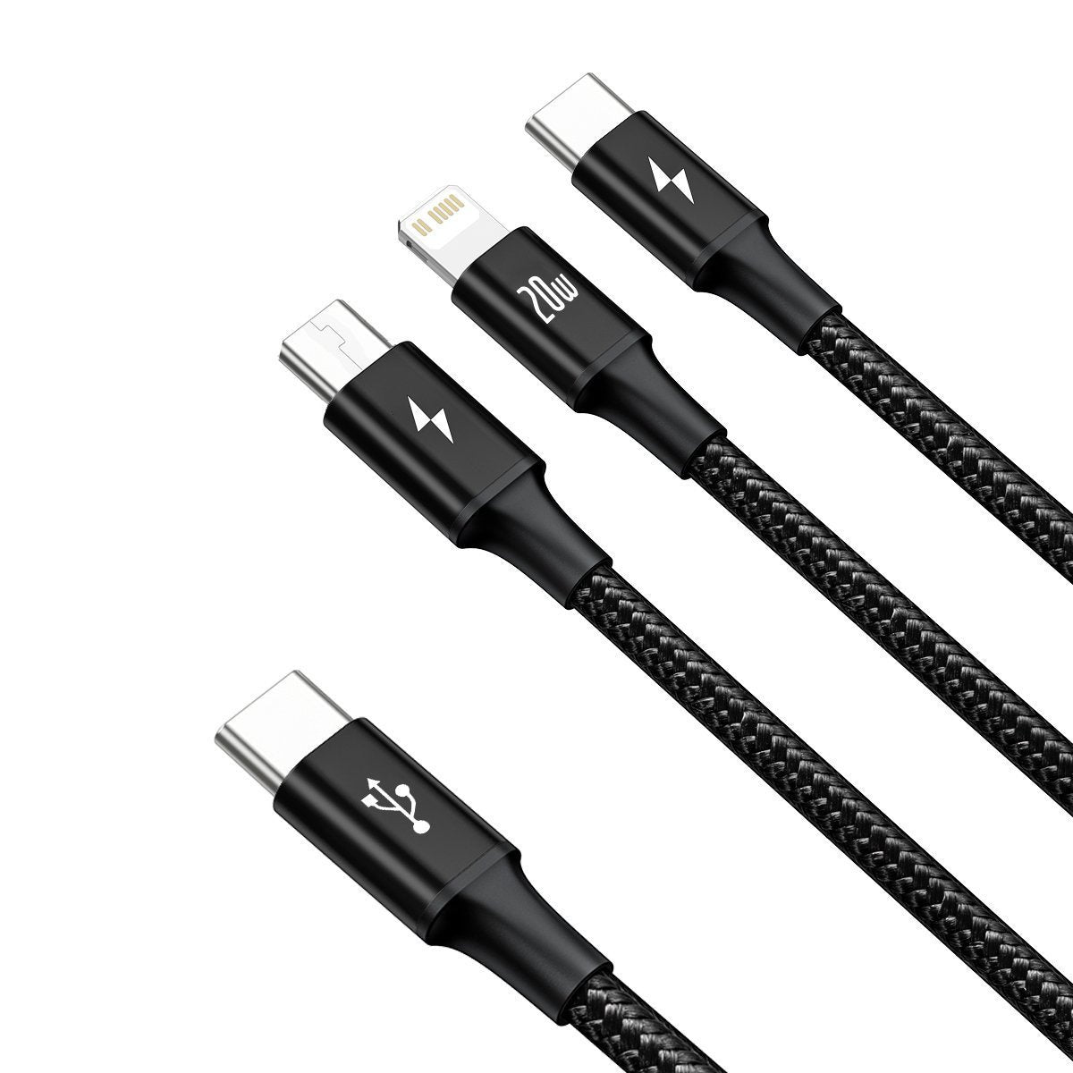 Baseus Rapid Series 3-in-1 cable USB-C For M+L+T 20W 1.5m Black - Product Image 2