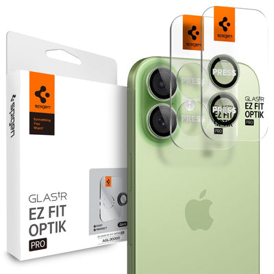 Spigen Optik Pro GLAS.TR ”EZ FIT” Camera Cover 2-pack for iPhone 16 / 16 Plus / 17 - Green