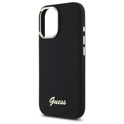 Guess Silicone Script Metal Logo & Frame Case for iPhone 16 Plus - Black
