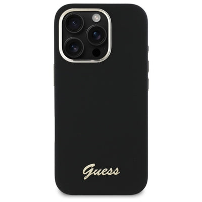 Guess Silicone Script Metal Logo & Frame Case for iPhone 16 Pro Max - Black