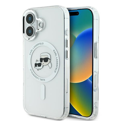 Karl Lagerfeld IML Metal Karl&Choupette Head MagSafe Case for iPhone 16 - White