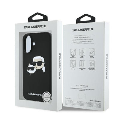Karl Lagerfeld Silicone Nauble Heads Print MagSafe Case for iPhone 16 - Black