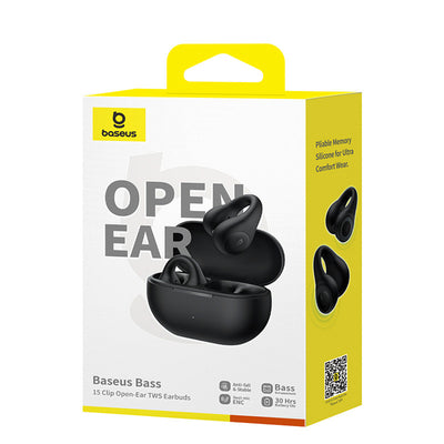 Baseus Bass 15 Clip OWS Wireless Headphones with Baseus Simple USB-C 3A 30cm Cable - Black