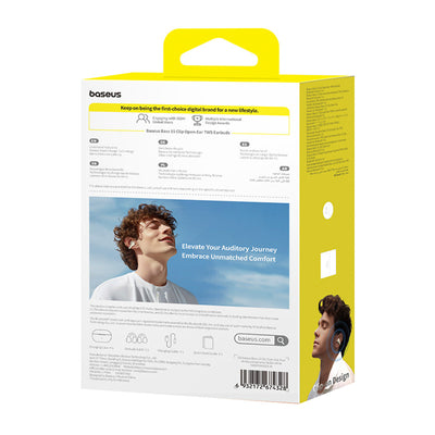 Baseus Bass 15 Clip OWS Wireless Headphones with Baseus Simple USB-C 3A 30cm Cable - White