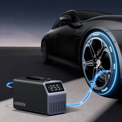 Ugreen 150 PSI 12V Electric Car Tire Pump with Digital Display - Gray