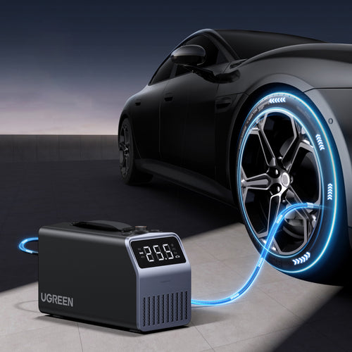 Ugreen 150 PSI 12V Electric Car Tire Pump with Digital Display - Gray