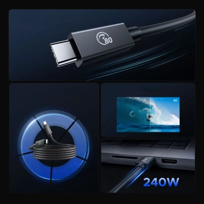 Orico USB4 Thunderbolt5 Cable 80Gbps 240W USB-C to USB-C 1.5m - Black