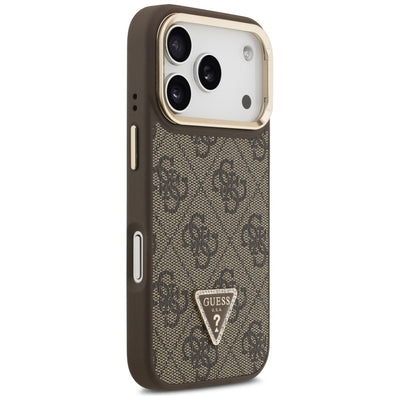 Guess 4G PU Triangle Logo & Stand Camera Magsafe Case for iPhone 17 Pro - Brown