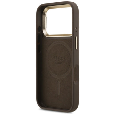 Guess 4G PU Triangle Logo & Stand Camera Magsafe Case for iPhone 17 Pro - Brown