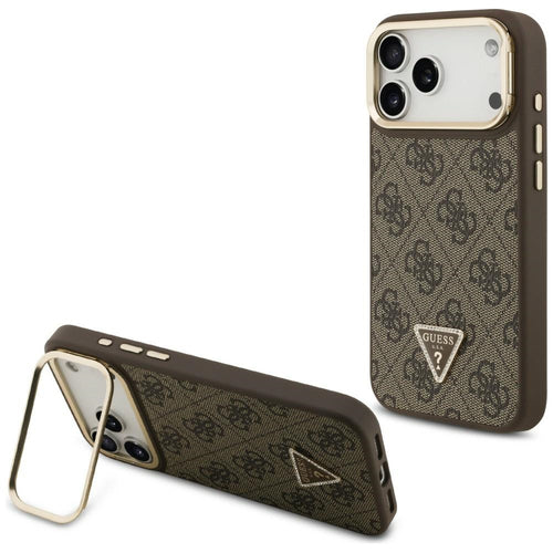 Guess 4G PU Triangle Logo & Stand Camera Magsafe Case for iPhone 17 Pro Max - Brown