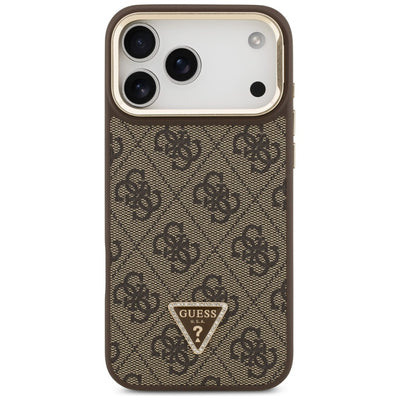 Guess 4G PU Triangle Logo & Stand Camera Magsafe Case for iPhone 17 Pro Max - Brown