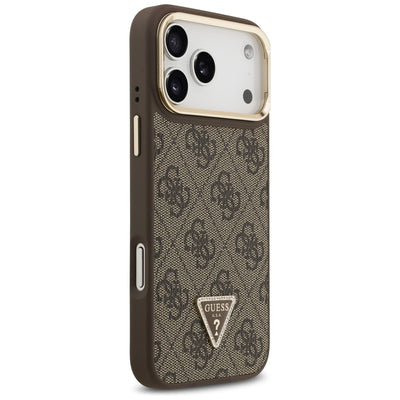 Guess 4G PU Triangle Logo & Stand Camera Magsafe Case for iPhone 17 Pro Max - Brown