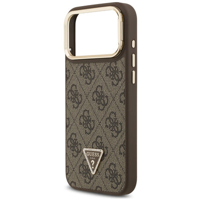 Guess 4G PU Triangle Logo & Stand Camera Magsafe Case for iPhone 17 Pro Max - Brown