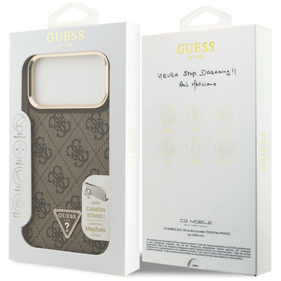 Guess 4G PU Triangle Logo & Stand Camera Magsafe Case for iPhone 17 Pro Max - Brown