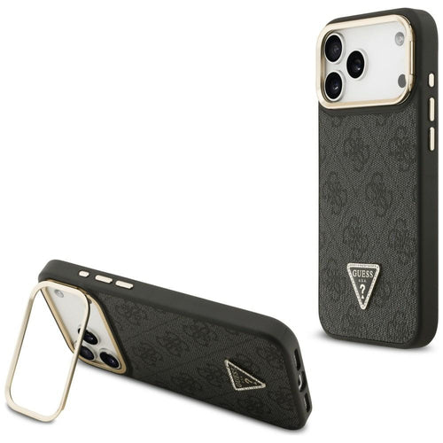 Guess 4G PU Triangle Logo & Stand Camera Magsafe Case for iPhone 17 Pro Max - Black