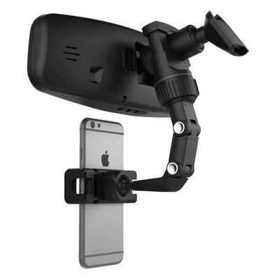 Adjustable car rearview mirror holder for smartphone black — Hurtel
