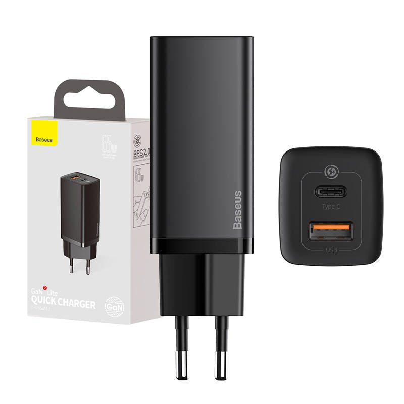 Quick Travel Charger Baseus GaN2 Lite USB+C 65W EU (black) - Product Image 1