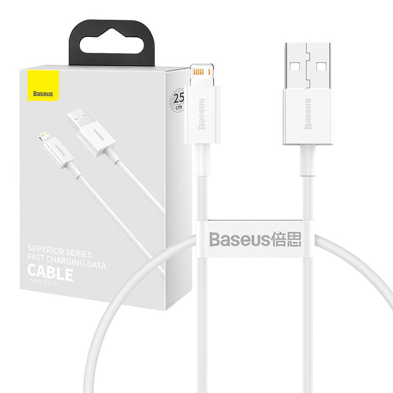 Baseus Superior Series Cable USB to Lightning, 2.4A, 0,25m (white) - Product Image 1