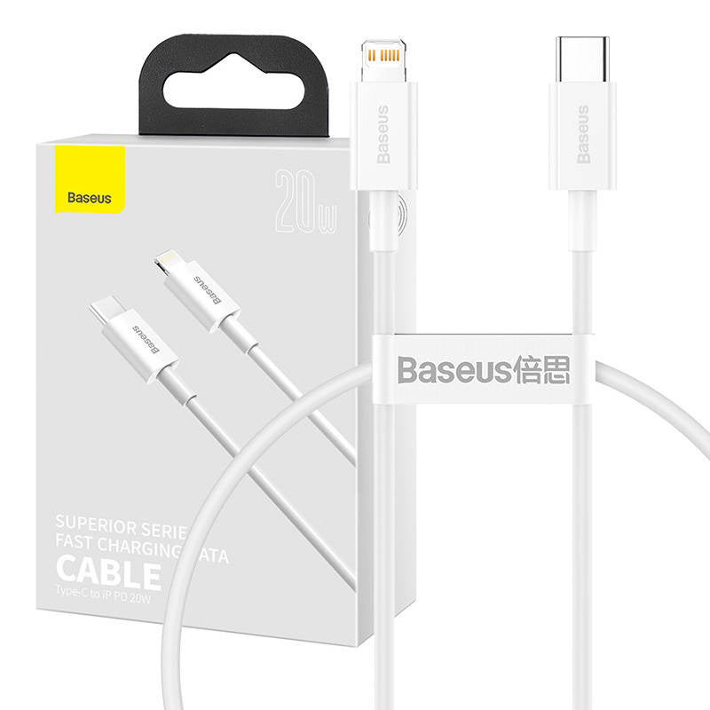 Baseus Superior Series Cable USB-C to Lightning, 20W, PD, 0,25m (white) - Product Image 1
