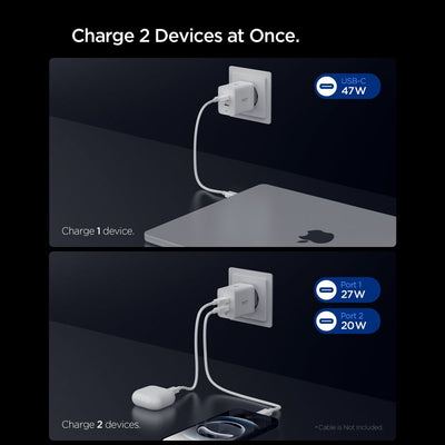 Spigen Essential EE472EU 2-port USC-C 47W wall charger - white