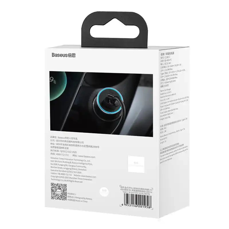 Ładowarka samochodowa Baseus Golden Contactor Pro, USB + USB-C, QC4.0+, PD, SCP, 40W (szara) + kabel USB do USB-C 1m (czarny) - Product Image 9