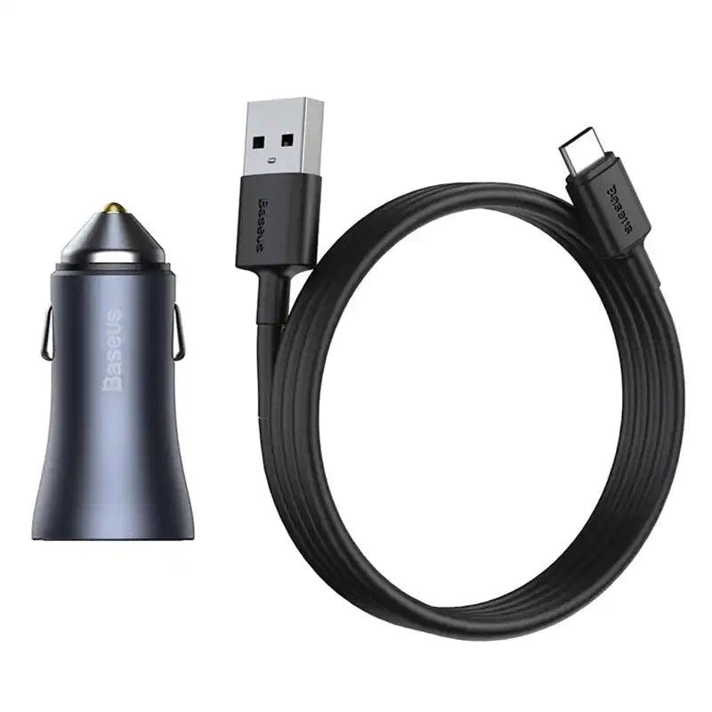 Ładowarka samochodowa Baseus Golden Contactor Pro, USB + USB-C, QC4.0+, PD, SCP, 40W (szara) + kabel USB do USB-C 1m (czarny) - Product Image 7