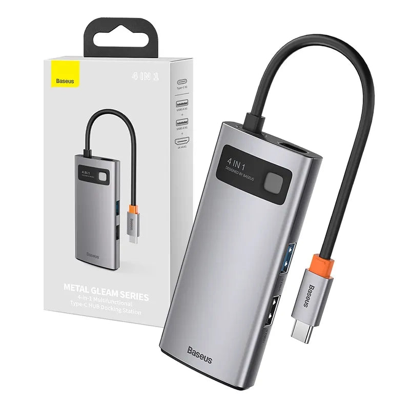 Hub 4in1 Baseus Metal Gleam Series, USB-C to USB 3.0 + USB 2.0 + HDMI + USB-C PD - Product Image 1