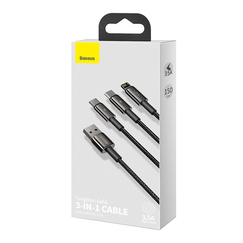 USB cable 3in1 Baseus Tungsten Gold, USB to micro USB / USB-C / Lightning, 3.5A, 1.5m (black) - Product Image 7