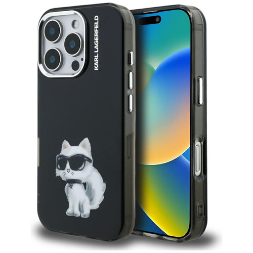 Karl Lagerfeld IML Aquarelle Choupette & Logo iPhone 16 Pro Case - Black