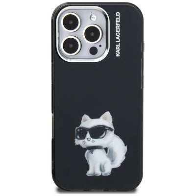 Karl Lagerfeld IML Aquarelle Choupette & Logo Case for iPhone 16 Pro Max - Black