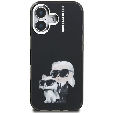 Karl Lagerfeld IML Aquarelle Karl & Choupette & Logo iPhone 16 Case - Black