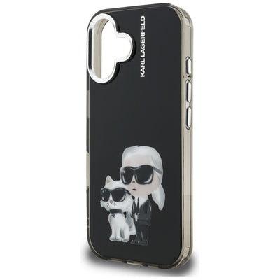 Karl Lagerfeld IML Aquarelle Karl & Choupette & Logo iPhone 16 Case - Black